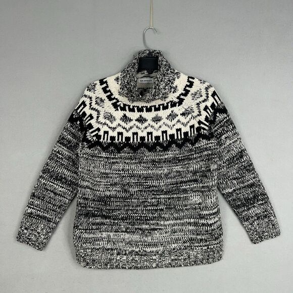 525 America Sweater Womens Small Black White Wool Fair Isle Chunky Cozy Holiday - Picture 1 of 14